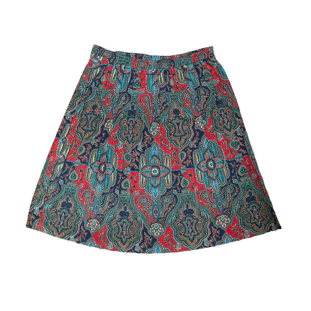 Alfred Dunner Vintage Pleated Boho Paisley Skirt Mid Calf Elastic Waist Size 12P
